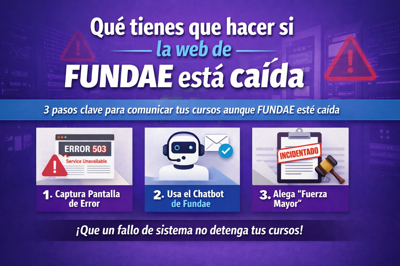 soluciones notificar cursos cuando la web de fundae está caida